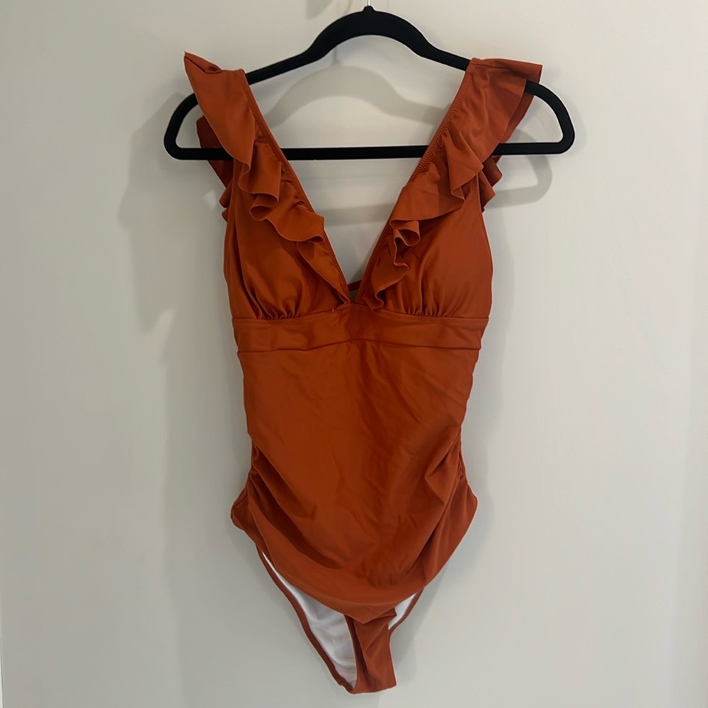 Orange Ruffle One Piece Swimsuit - M - Picture 1 of 5